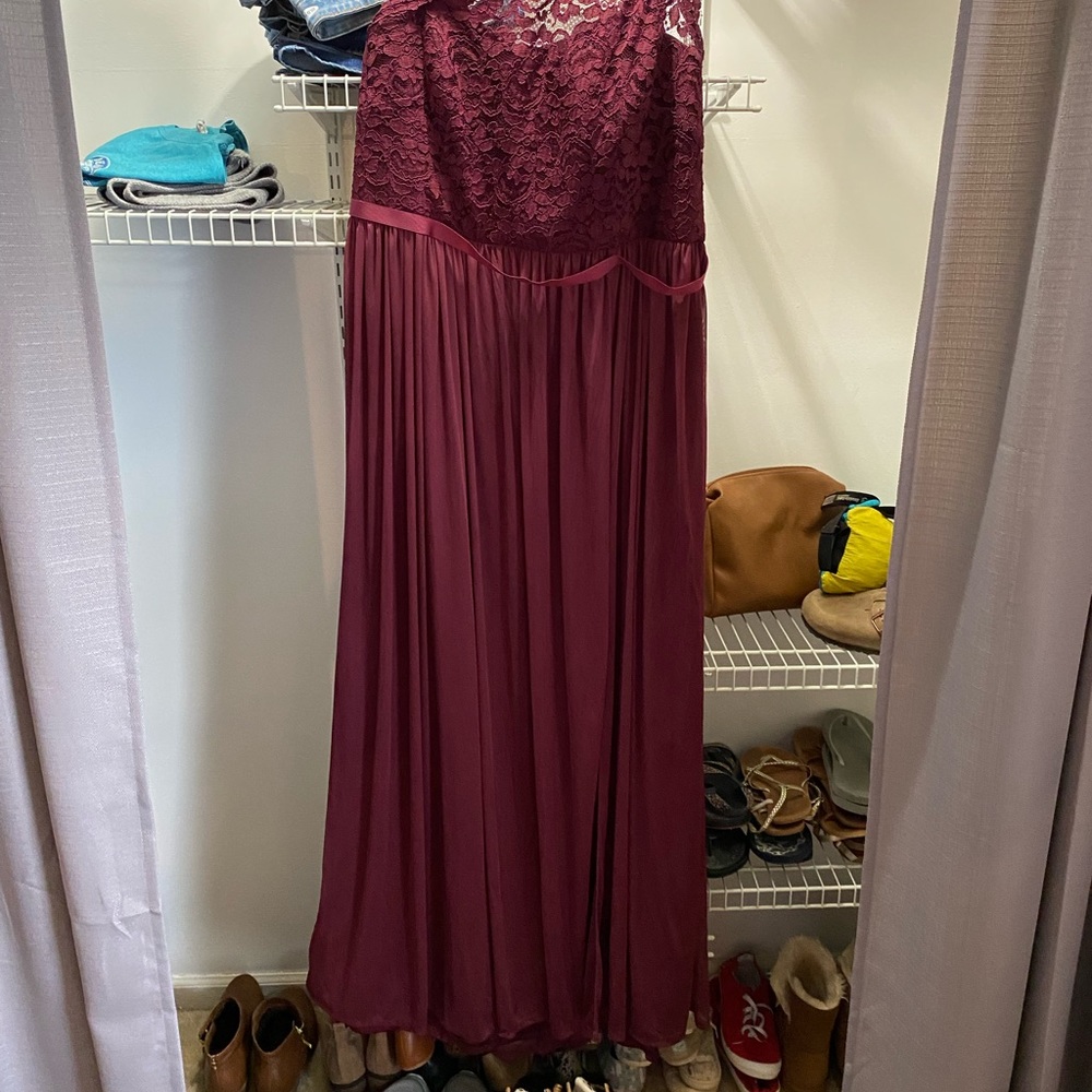 Wine colored bridesmaids dress. One shoulder.